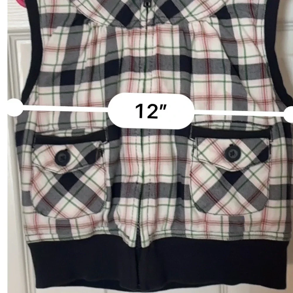 Gymboree Kids‎ Girls Plaid Hooded Vest Size 7 Full Zip Sleeveless Top EUC